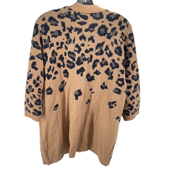Lane Bryant longline Cardigan Sweater Open Front Leopard print Tan Black 14 16 - Picture 8 of 10